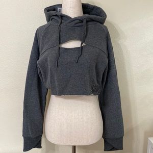 NWT Gymshark Cropped Raw Edge Hoodie in Charcoal Marl